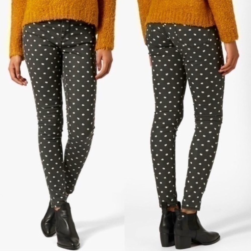 Topshop UK ASOS Jeans jeggings W26 L32 moto leigh washed grey daisy print